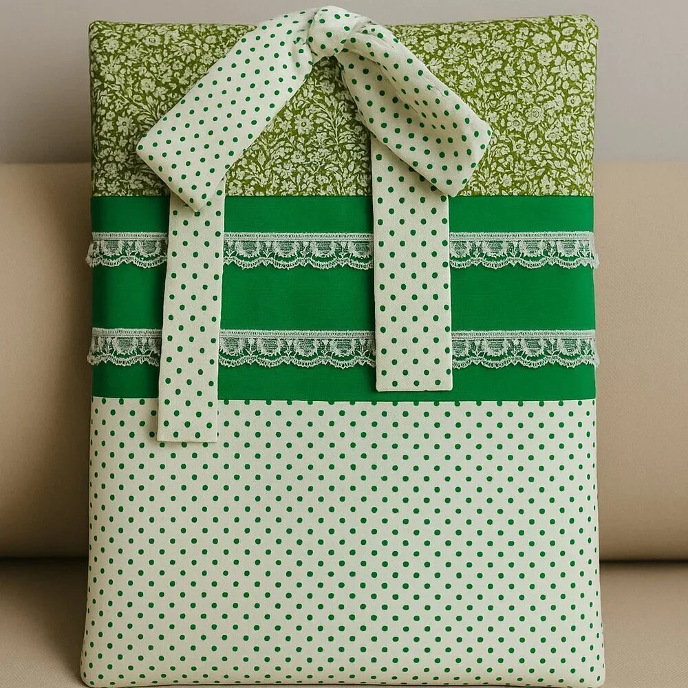 Green Lace Bow Laptop/Tablet Sleeve – Handmade Chic Padded Case